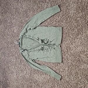 XS Petite Eddie Bauer green ruffle cardigan sweater
